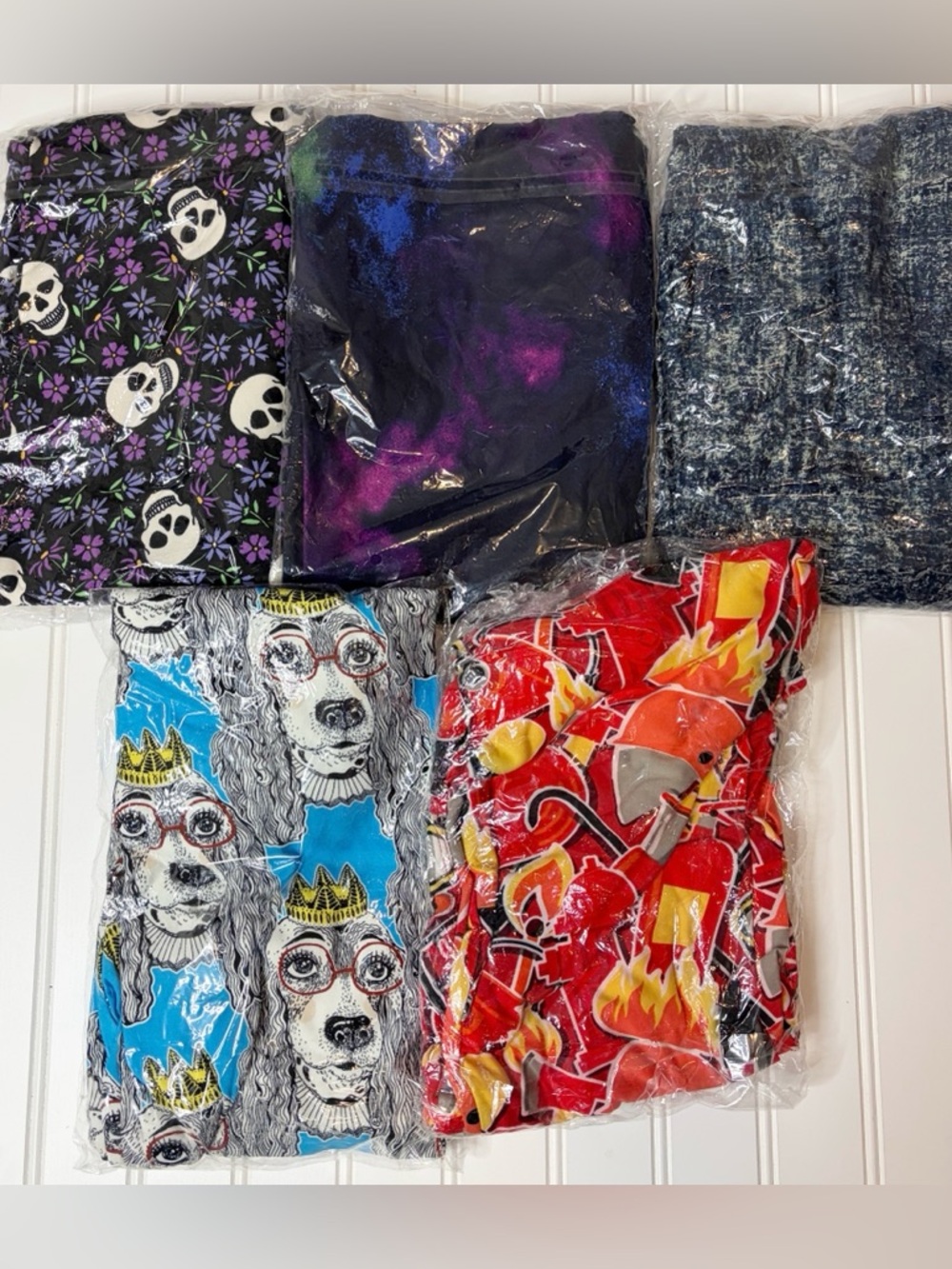 Colorful Patterned Leggings Bundle — Skulls, Galaxy, Dogs & Firefighter